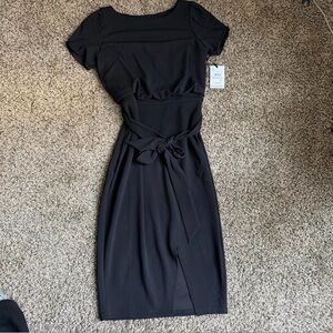 Kensie Black Midi Dress with Tie Waist
